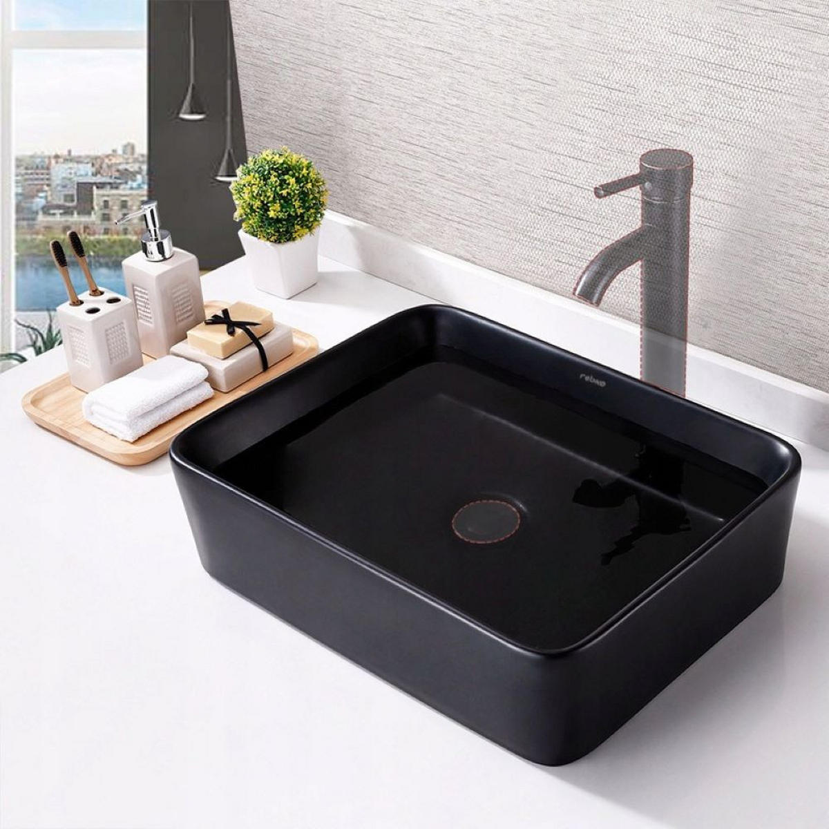 WASCHBECKEN, schwarz 48/36.5/14 cm - Schwarz, Keramik (48/14/36.5cm) - Rebiko