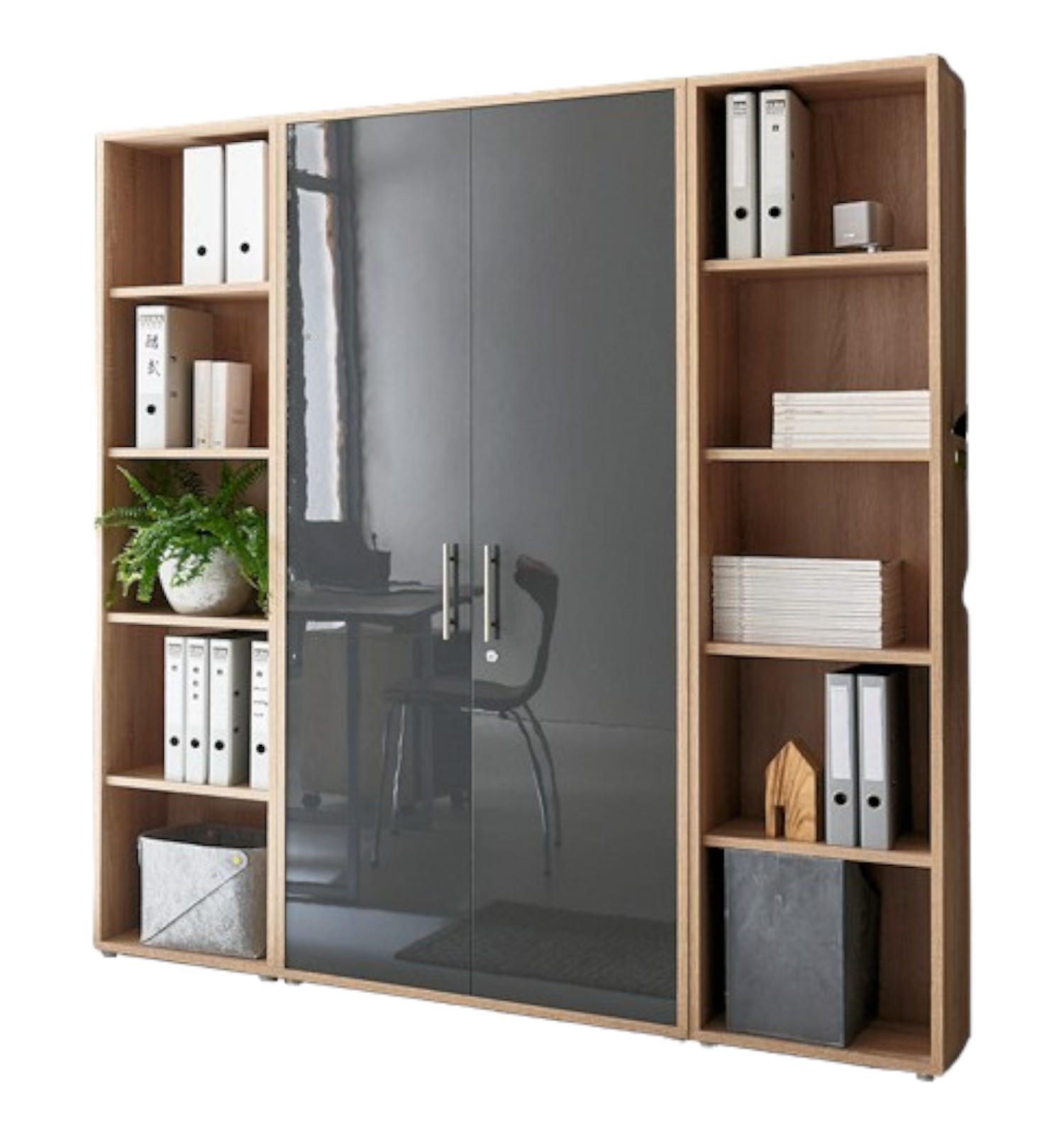 BÜROMÖBELSET 3-tlg. Sonoma Eiche / anthrazit Hochglanz - Eichefarben/Anthrazit, Holz/Metall (172/185/33cm)