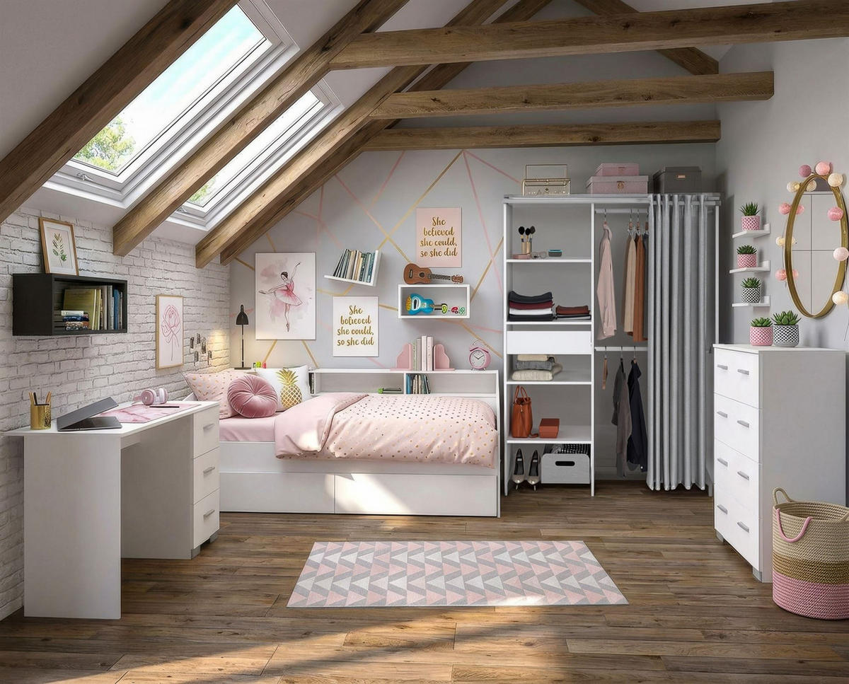 KINDERZIMMER SET Parisot Sleep 4-tlg. Holzdekor Weiß/Eiche - Eichefarben/Weiß, Kunststoff (100/1/200cm) - 58aufmkessel