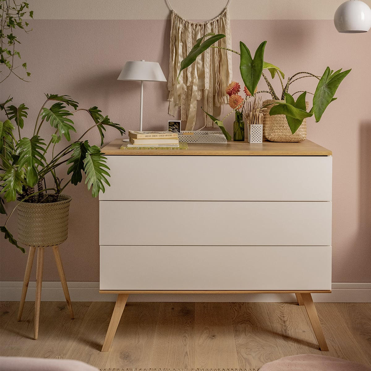 KOMMODE mit 3 Schubladen und Gestell aus Eiche L100 cm - Nature - Weiß, Holzwerkstoff (58/86.5/100cm) - Calicosy