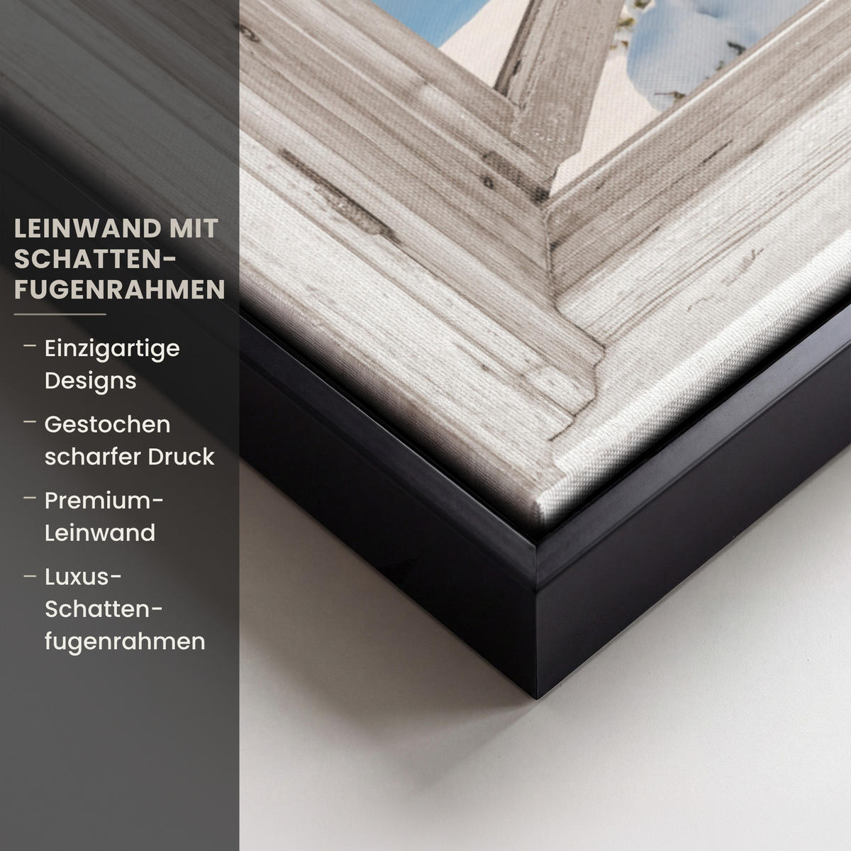 LEINWAND Bilder mit Rahmen - Winterlandschaft - Hütte - Berge - Ausblicke - Aussicht - Natur - 50x50 - Weiß Hochglanz, Textil (50/50cm) - MuchoWow