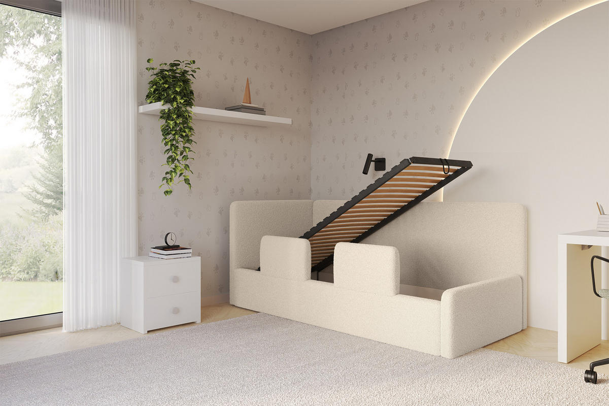 EINZELLBETT Jugendbett mit Bettkasten, Rechts - NORY 100x200 Dunkelbeige - Taupe, Holzwerkstoff/Textil (100/200cm) - ALTDECOR