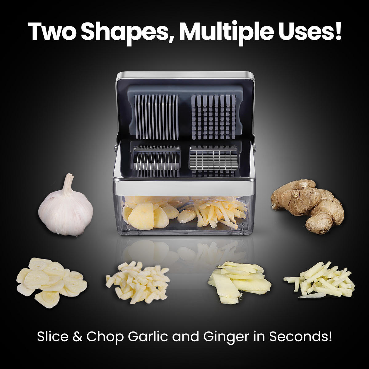 KNOBLAUCHSCHNEIDER Deluxe,Knoblauchschneider Deluxe, Edelstahl, 2-in-1 Hacker & Slicer mit Behälter - Edelstahlfarben, Metall (6.29cm) - Gourmet Easy