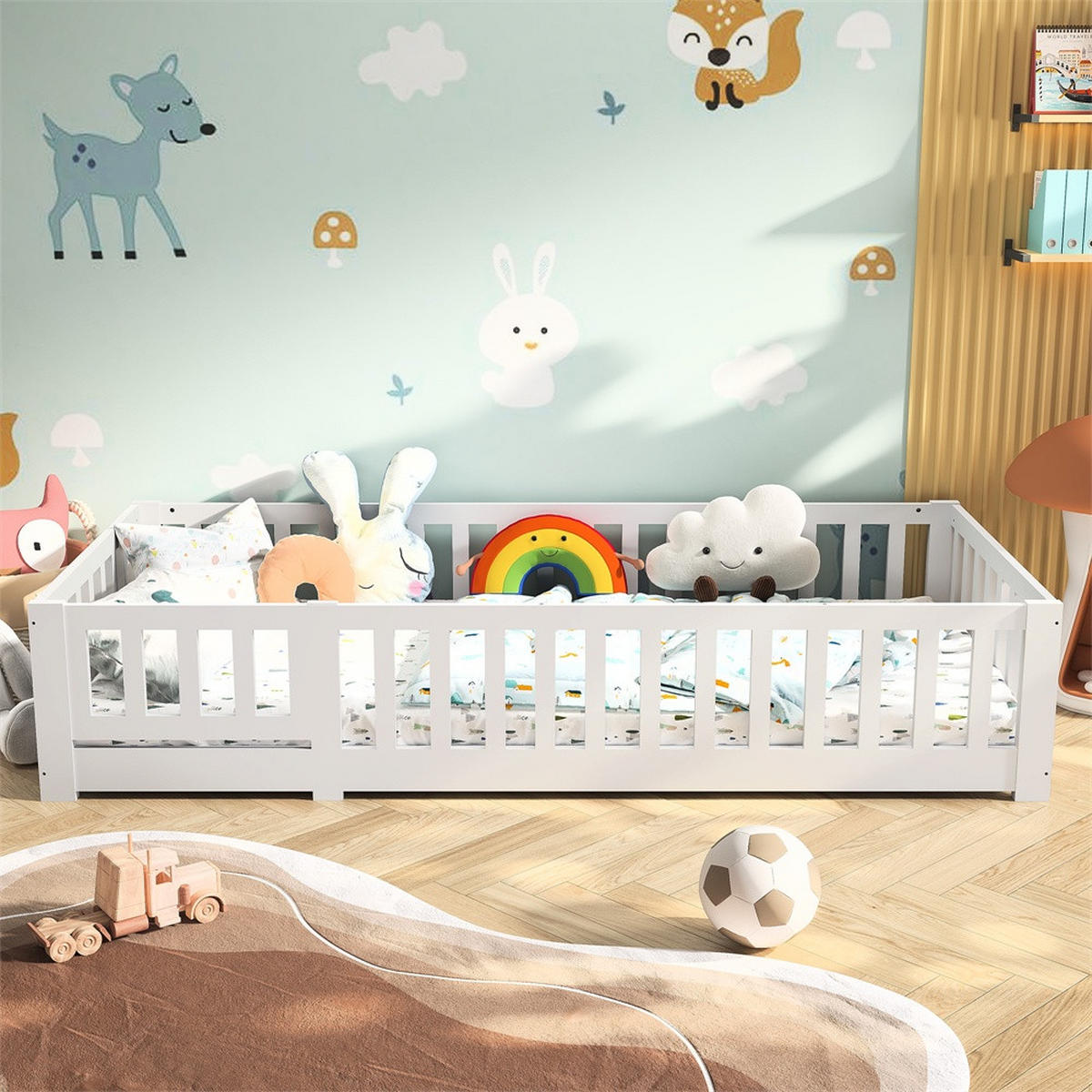 KINDERBETT 90x200 cm - mit abnehmbarem Rausfallschutz und Lattenrost - ohne Matratze - Weiß - Weiß, Holz (90/200cm) - DELFA
