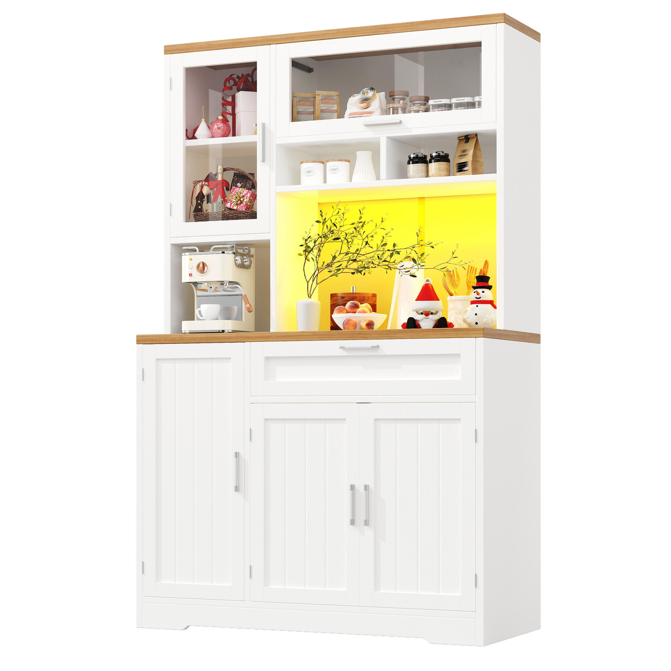 BUFFET DE-38405 104/40/180 cm mit LED-Beleuchtung und Glastüren Weiß - Weiß, Holzwerkstoff (104/180/40cm) - ComfortXL