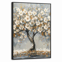 LEINWAND Bilder mit Rahmen - Baum - Blumen - Weiß - Natur - Kunst - 50x70 - Weiß, Textil (50/70cm) - MuchoWow