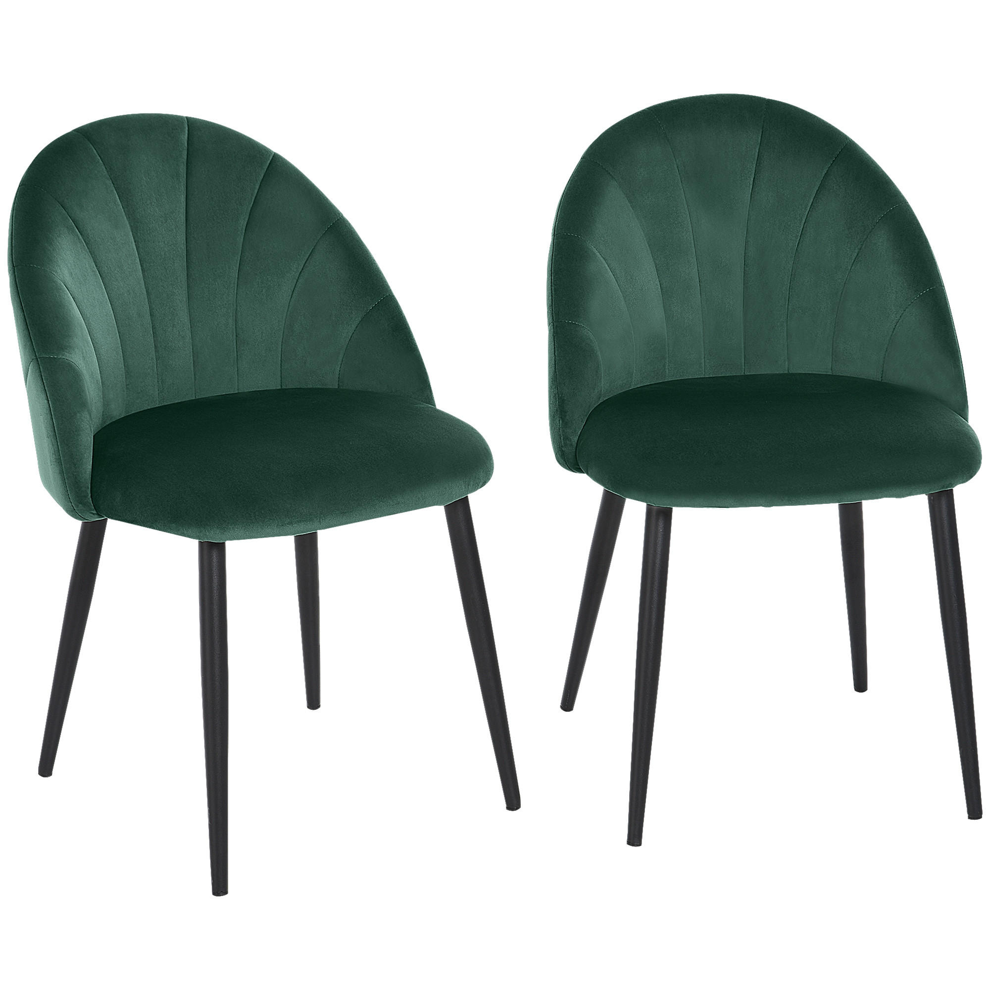 ESSZIMMERSTÜHLE 2er Set Küchenstuhl Bürostuhl mit Rückenlehne Samt Metall Grün - Grün, Textil (52/79/54cm) - HOMCOM