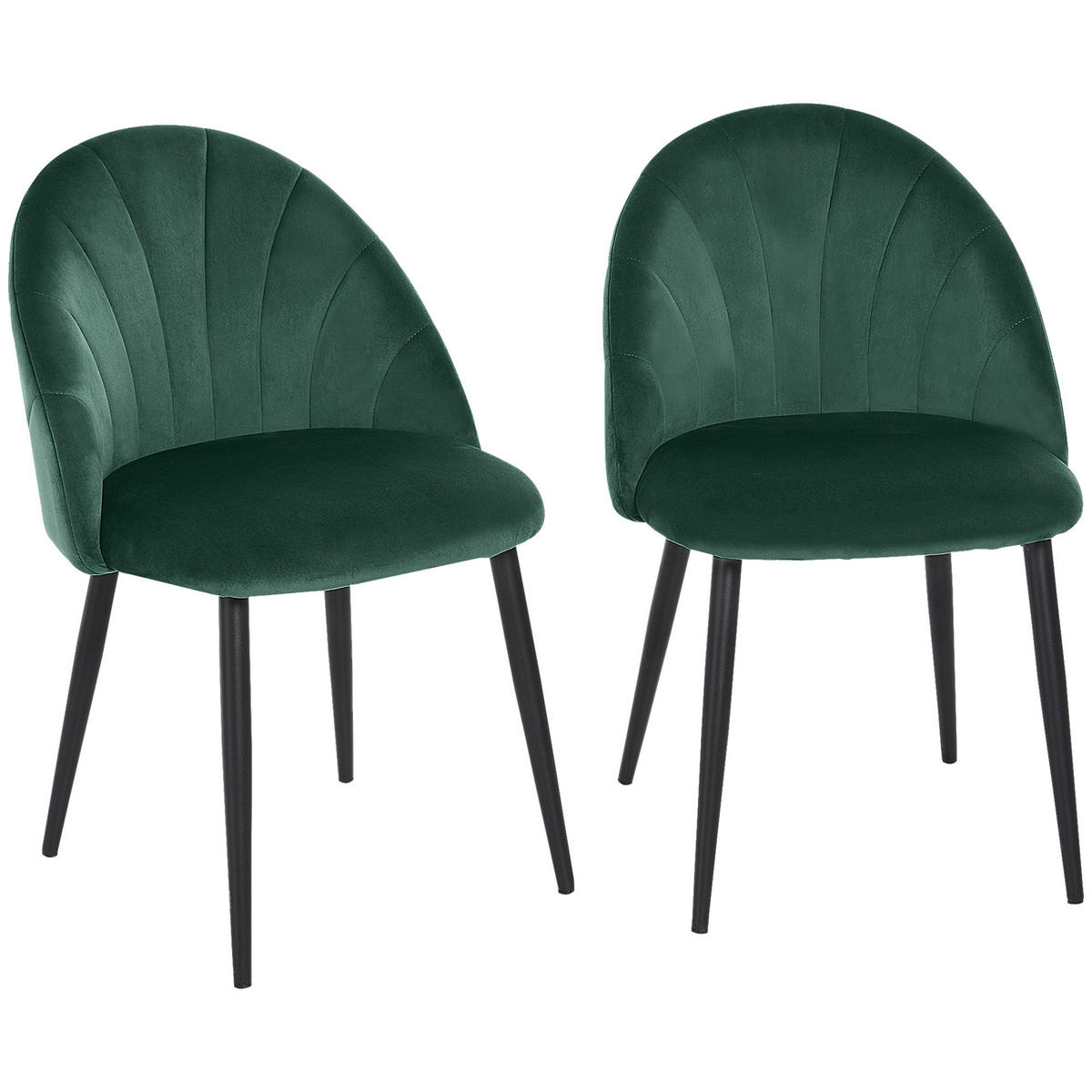 ESSZIMMERSTÜHLE 2er Set Küchenstuhl Bürostuhl mit Rückenlehne Samt Metall Grün - Grün, Textil (52/79/54cm) - HOMCOM