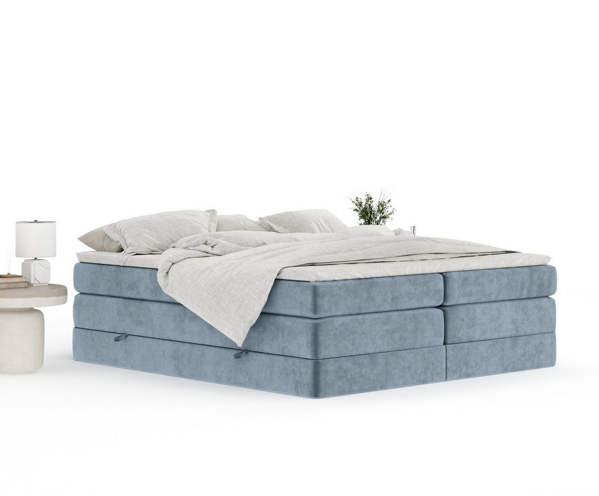 BOXSPRINGBETT Juniper Blau Grau 180/200 cm - Blaugrau/Schwarz, Holz/Holzwerkstoff (180/200cm) - Maison de Reve