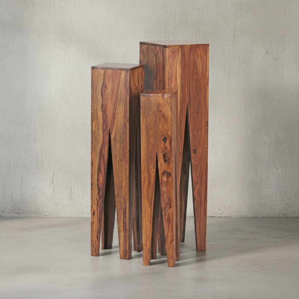 BEISTELLTISCH 3er Set Massivholz Handgefertigt Giraffenbeine, Braun 25x25x100 cm - Braun, Holz (25/25/100cm) - KADIMA DESIGN