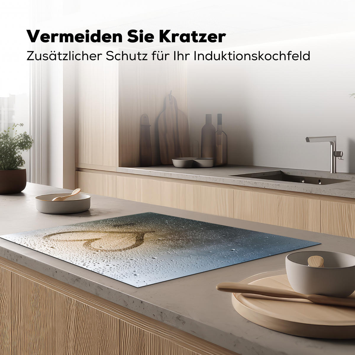 HERDABDECKPLATTE Herz - Kondenswasser - Wasser - 3D Induktionsmatte 77x59 cm - Grau, Kunststoff (77/59/0.2cm) - MuchoWow
