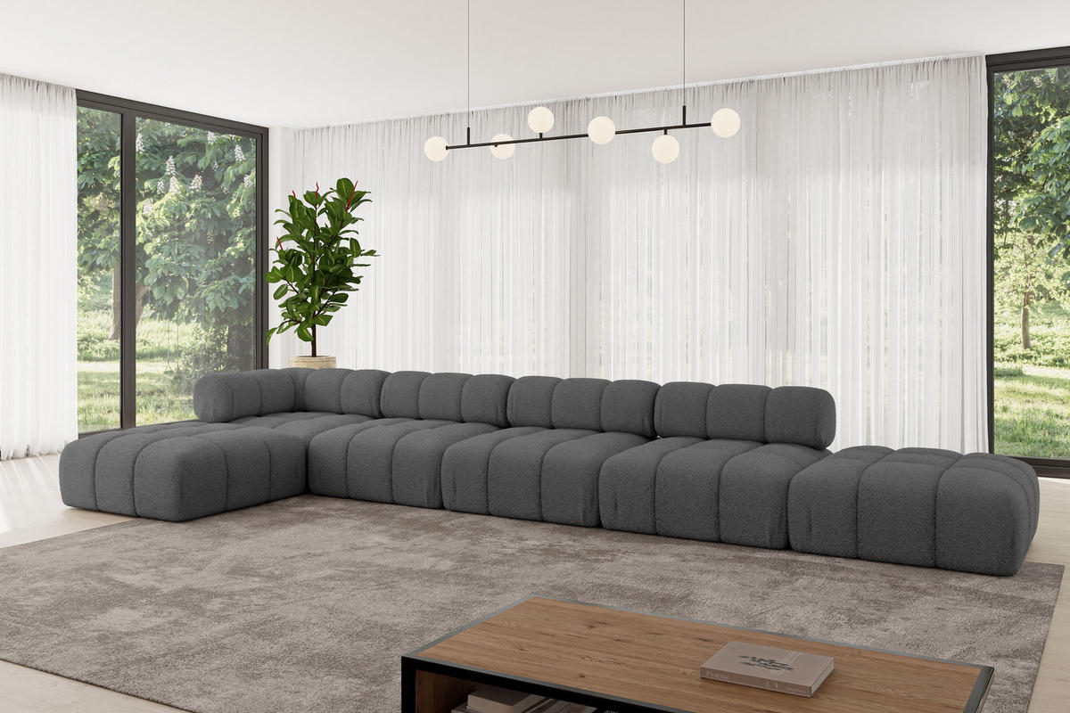 ECKSOFA modulares Sofa Kerru-L3 - 475x190x70 cm Grau Bouclé - Grau, Holzwerkstoff/Textil (475/190cm) - ALTDECOR