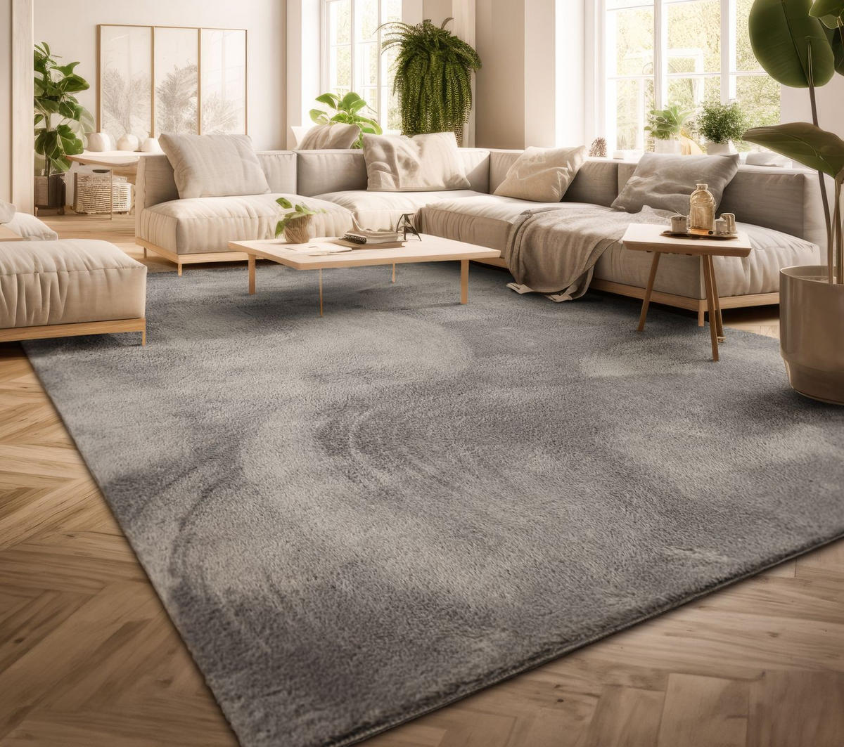 FLACHWEBETEPPICH Grau 200 x 200 cm - Grau, Kunststoff (200/200cm) - TT Home