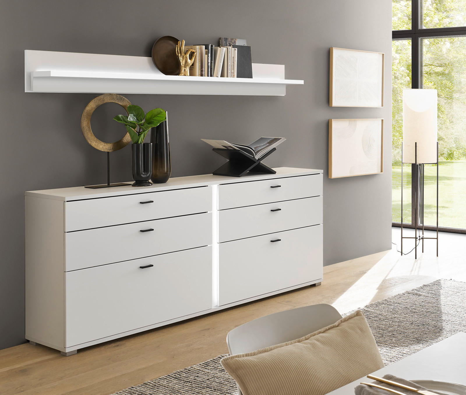 SIDEBOARD weiß matt, Kommode inklusive Frontbeleuchtung 200 cm - Weiß, Holzwerkstoff (200/86/42cm) - Furn.Design