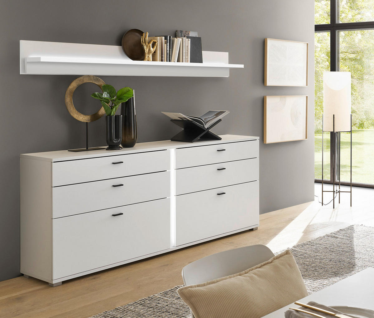 SIDEBOARD weiß matt, Kommode inklusive Frontbeleuchtung 200 cm - Weiß, Holzwerkstoff (200/86/42cm) - Furn.Design