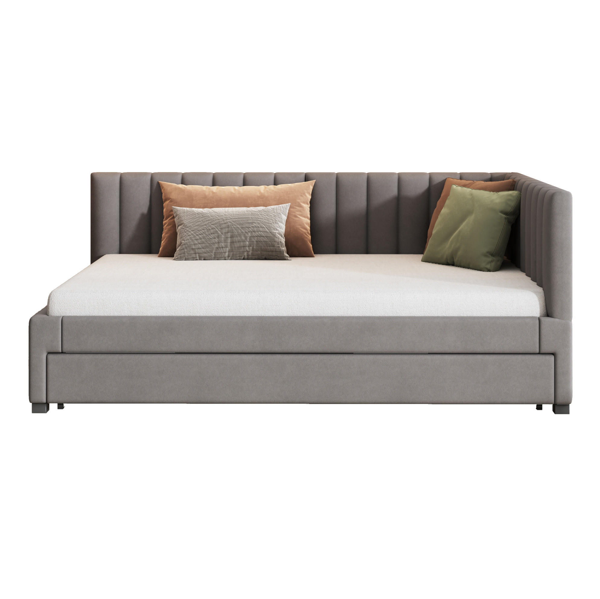 POLSTERBETT 140/200 cm als Schlafsofa mit Ausziehbett und Lattenrost, Grau - Grau, Leder (140/200cm) - Redom