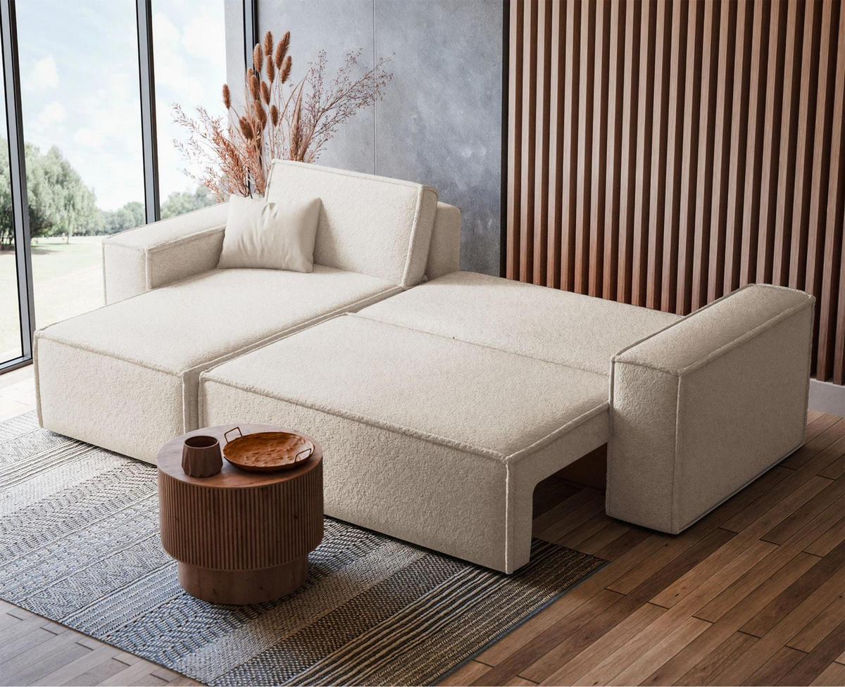 ECKSOFA Scarlo Creme Bouclé-Bezug - Creme/Schwarz, Kunststoff/Textil (244/145cm) - Selsey