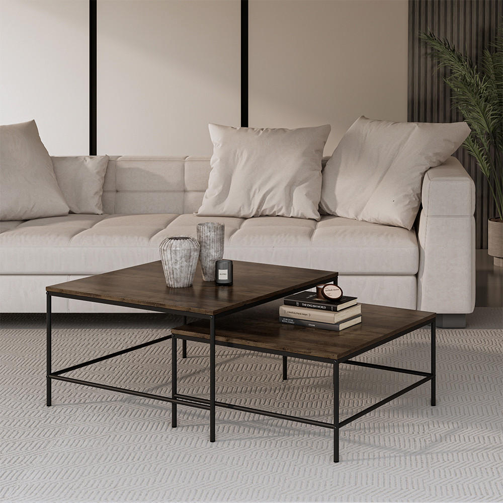 COUCHTISCH-SET Ramio Eiche rustikal 80 x 80 cm 2 Teile - Wildeiche, Holzwerkstoff (80/80/45cm) - Vicco