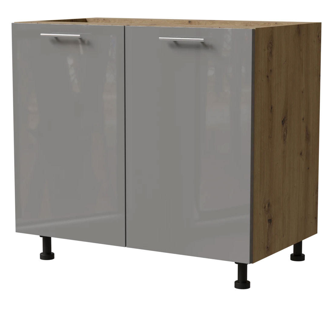KÜCHENUNTERSCHRANK Essen D11/90 Grau Hochglanz / Eiche Artisan Matt 90 / 50 / 82cm - Eiche Artisan/Grau, Holz/Holzwerkstoff (90/82/50cm) - Feldmann-Wohnen