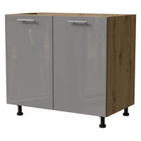 KÜCHENUNTERSCHRANK Essen D11/90 Grau Hochglanz / Eiche Artisan Matt 90 / 50 / 82cm - Eiche Artisan/Grau, Holz/Holzwerkstoff (90/82/50cm) - Feldmann-Wohnen