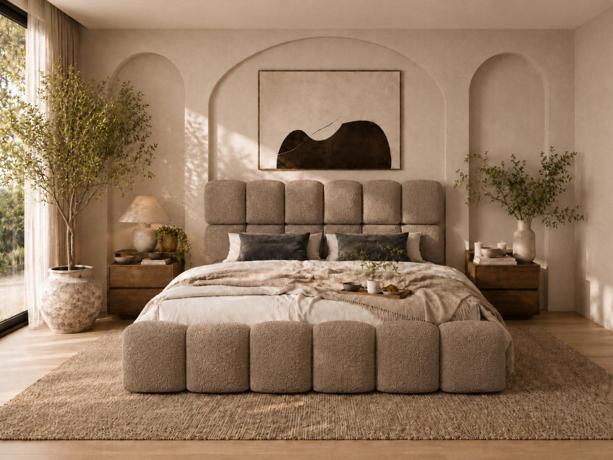 POLSTERBETT TESSA 120x200 cm in Braun, gepolstertes Kopfteil, Metalllattenrost, Bettkasten, Bouclé-Stoff - Braun, Holz/Textil (120/200cm) - EMLAR Home