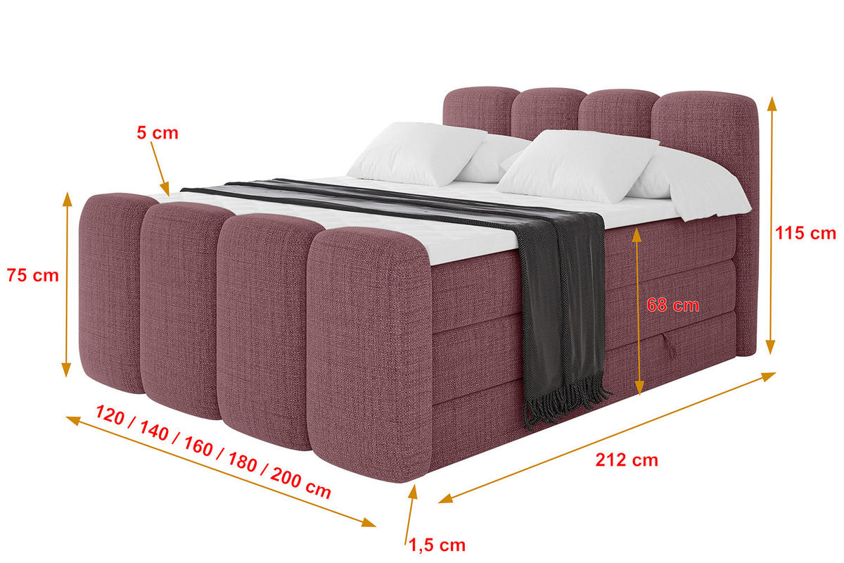 BOXBETT mit Matratze H3|H4 und Lattenrost - NINA-Z KING - 120x200 cm Aragon - Altrosa - Pink, Holzwerkstoff (120/200cm)