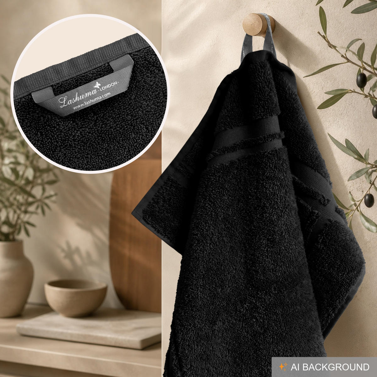 FROTTEE Küchenhandtücher 50x50 cm, 4er Set, Schwarz - Schwarz, Textil (50/50cm) - Lashuma