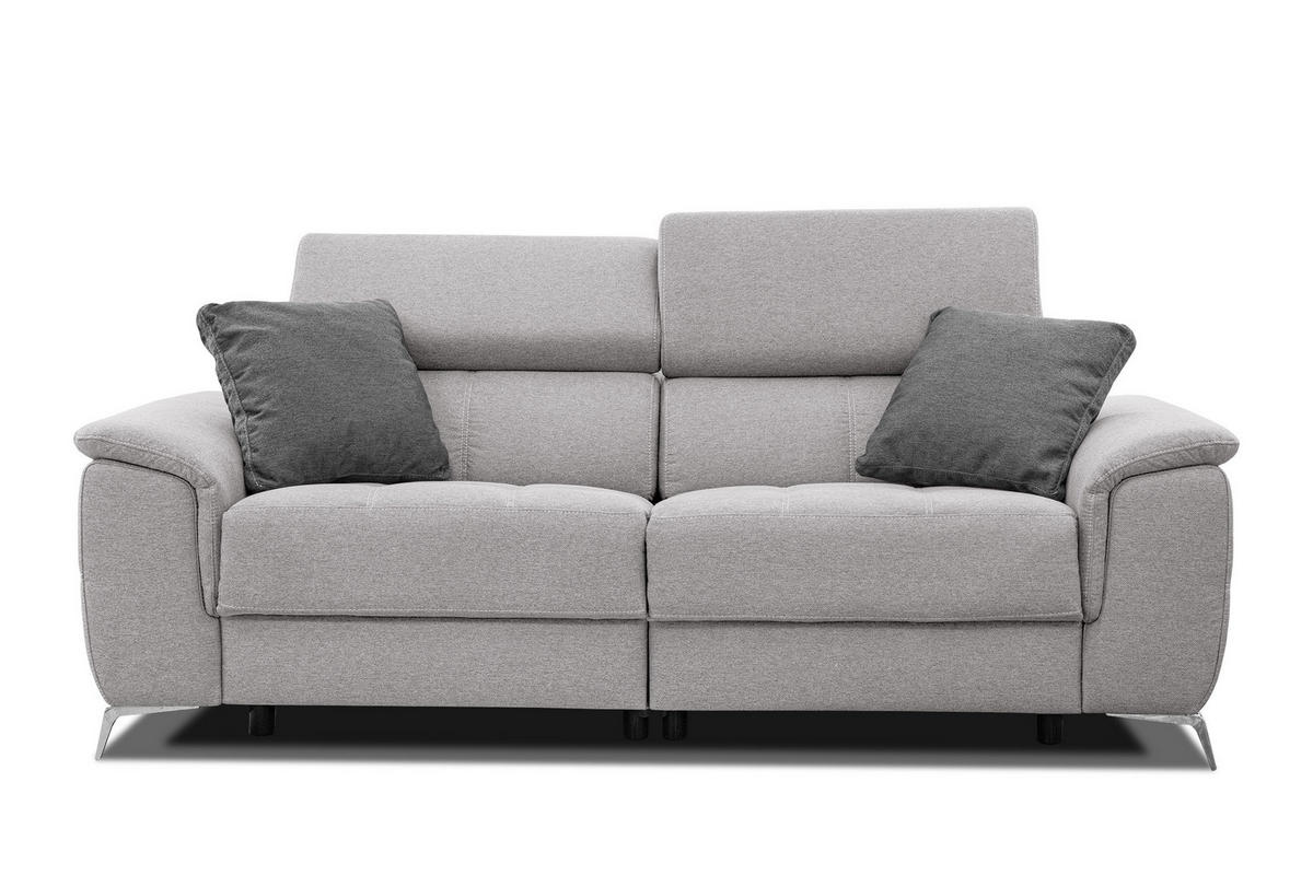 SOFA PLAUEN 3-Sitzer mit 2 Relaxfunktionen, hellgrau - Silberfarben/Hellgrau, Holzwerkstoff/Textil (214/83/105cm) - Courtois Laville