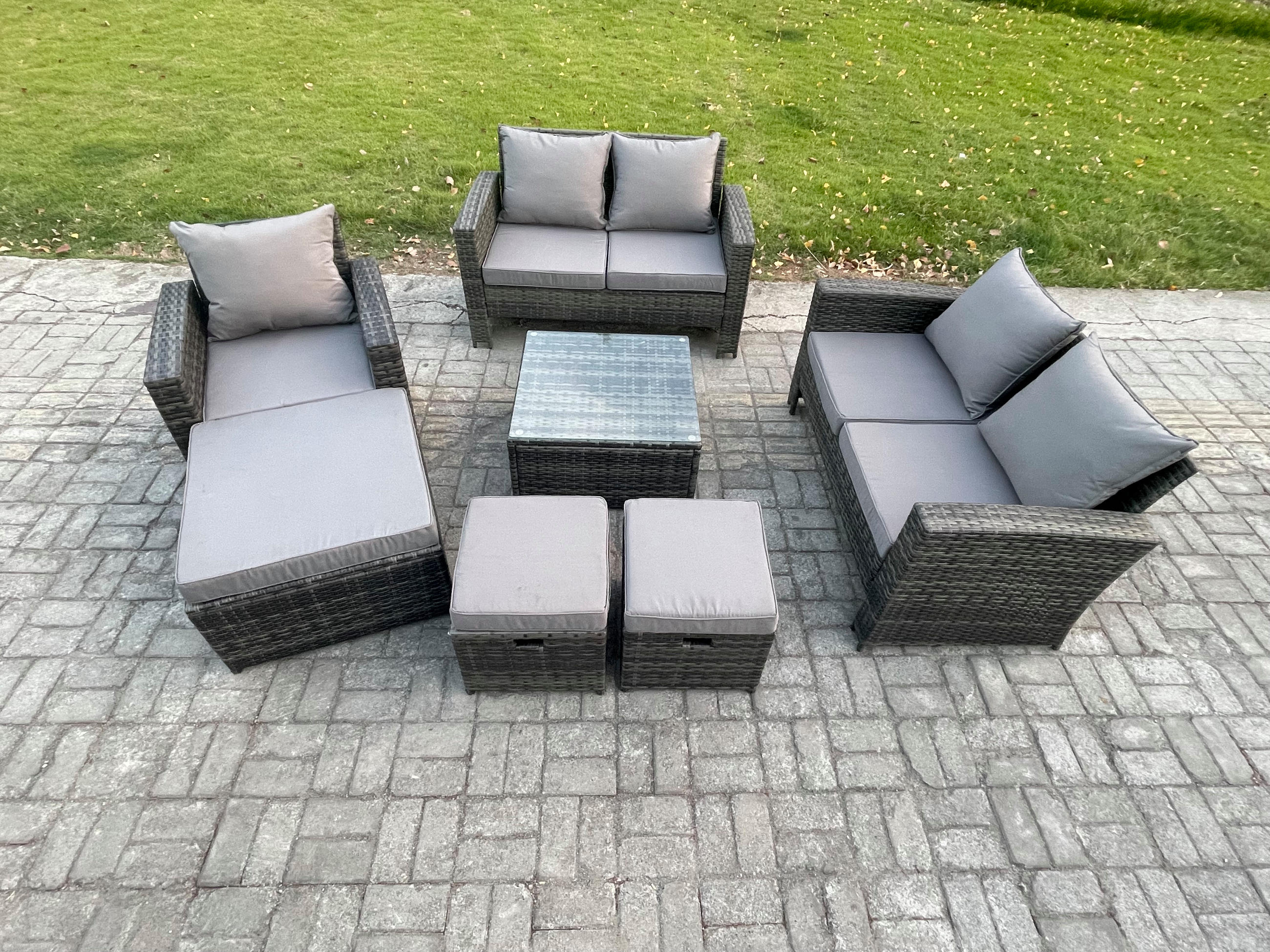 GARTENMÖBELSET Polyrattan Dunkelgrau 8-Sitzer - Dunkelgrau, Metall - Fimous