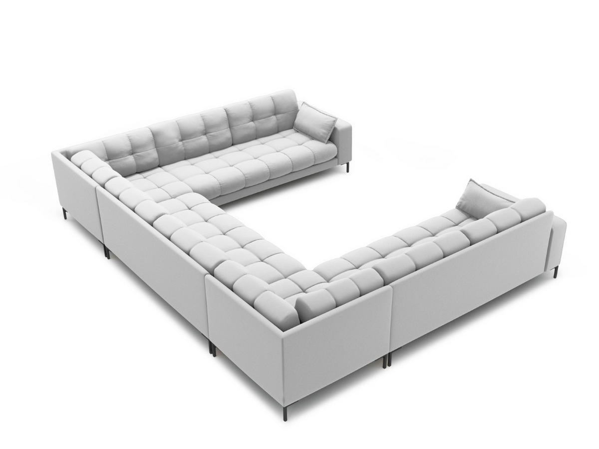 PANORAMASOFA Mamaia aus strukturiertem Stoff hellgrau 9 Sitzplätze - Hellgrau, Textil (256/75/337cm) - Micadoni