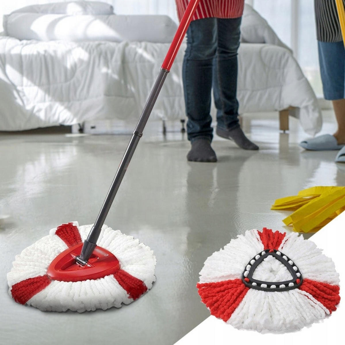MOPPAUFSATZ Ersatz 3er-Set, 38 cm, Mikrofaser, passend für Drehmopp, waschbar, trocknergeeignet - Multicolor, Kunststoff/Metall (10/10/10cm)