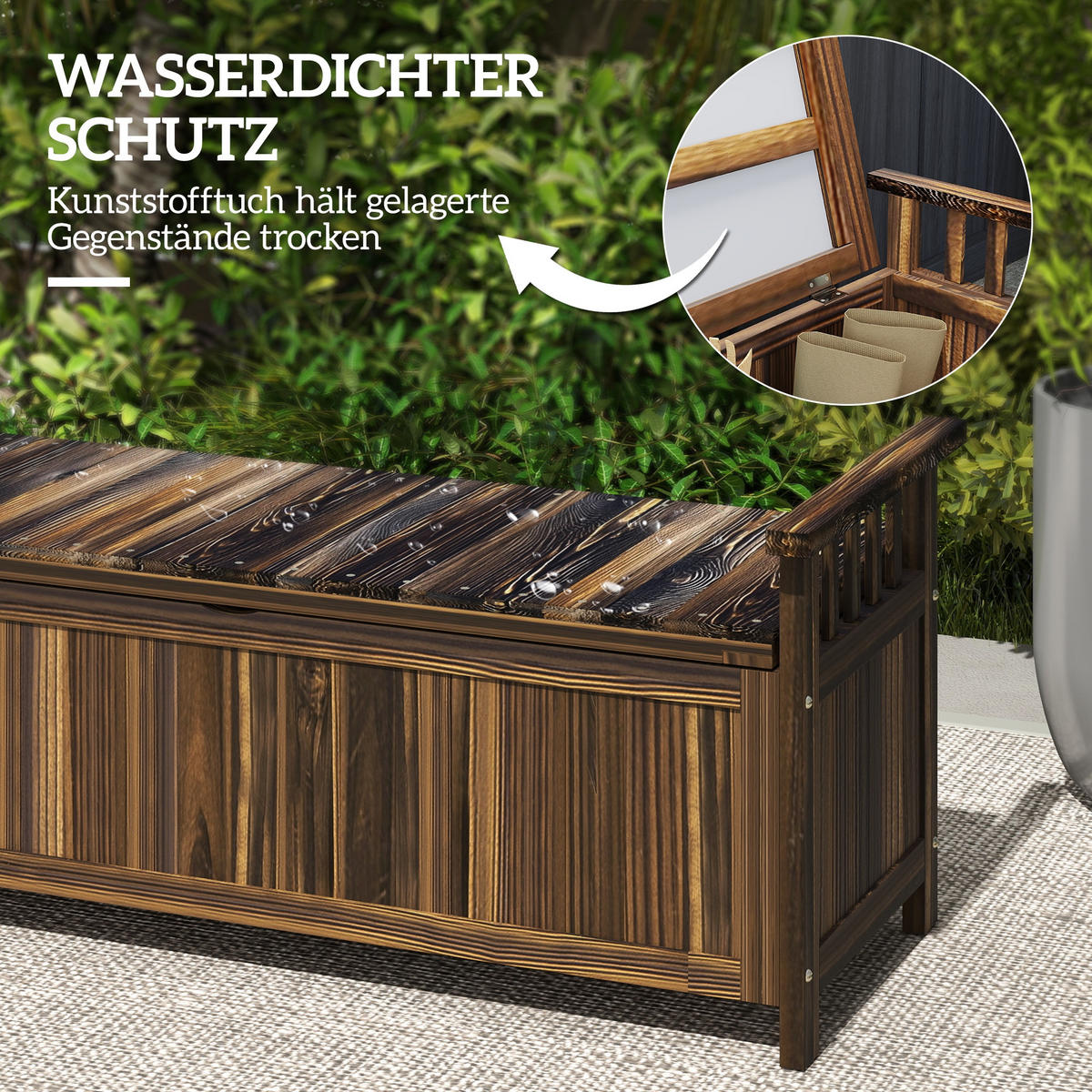 GARTENBANK 2-Sitzer DE-08292 mit Stauraum, Armlehnen Verkohlt - Naturfarben, Holz (128.5/53.5/52cm) - ComfortXL