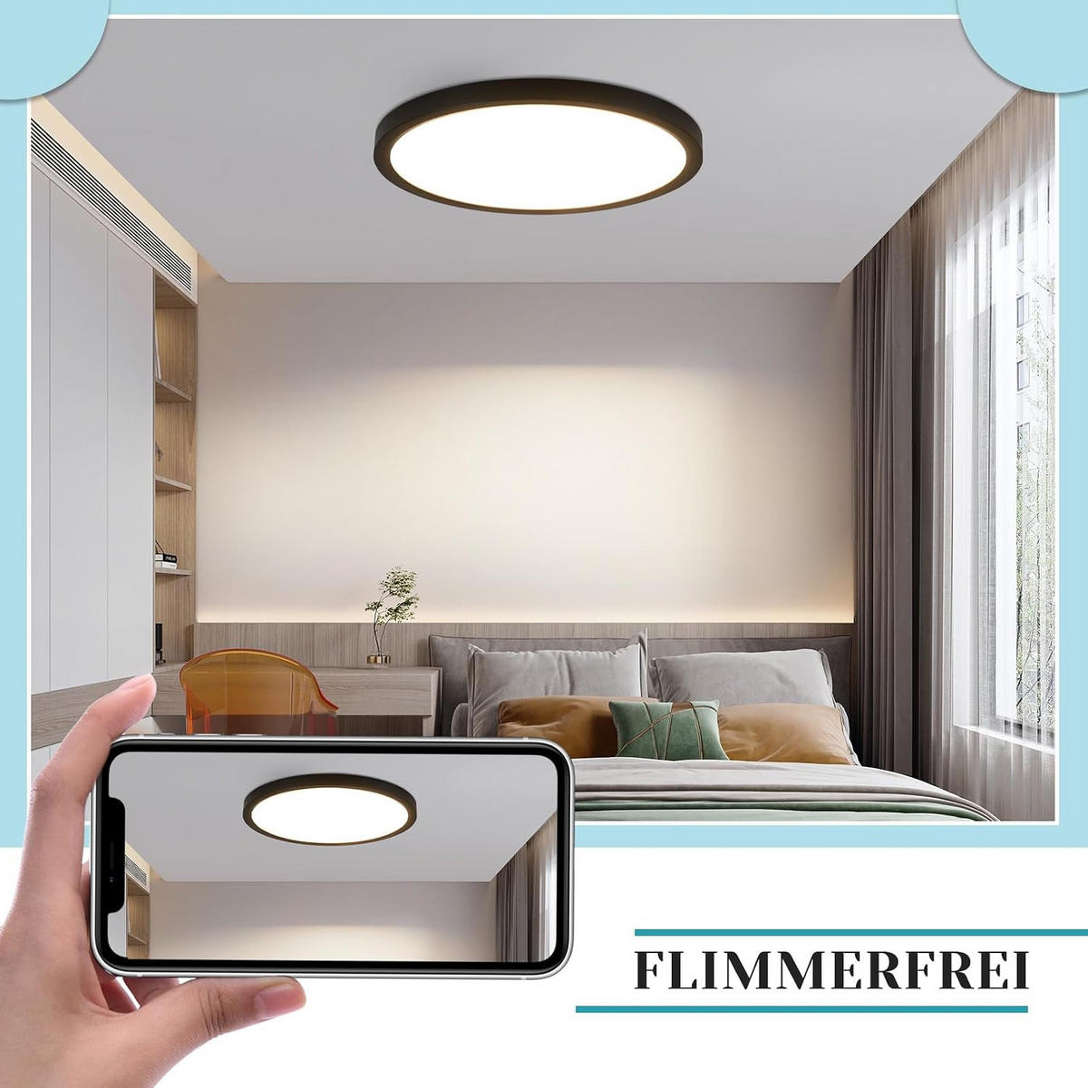 LED DECKENLEUCHTE Daphneira 30/30/2.4 cm - Schwarz, Kunststoff (30/30/2.4cm) - ZMH