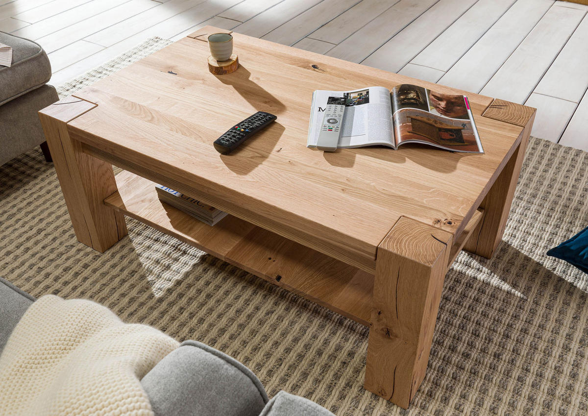 COUCHTISCH Wildeiche 110x70x45 beige geölt KENT #215 - Beige, Holz (110/70/45cm) - Massivmoebel24