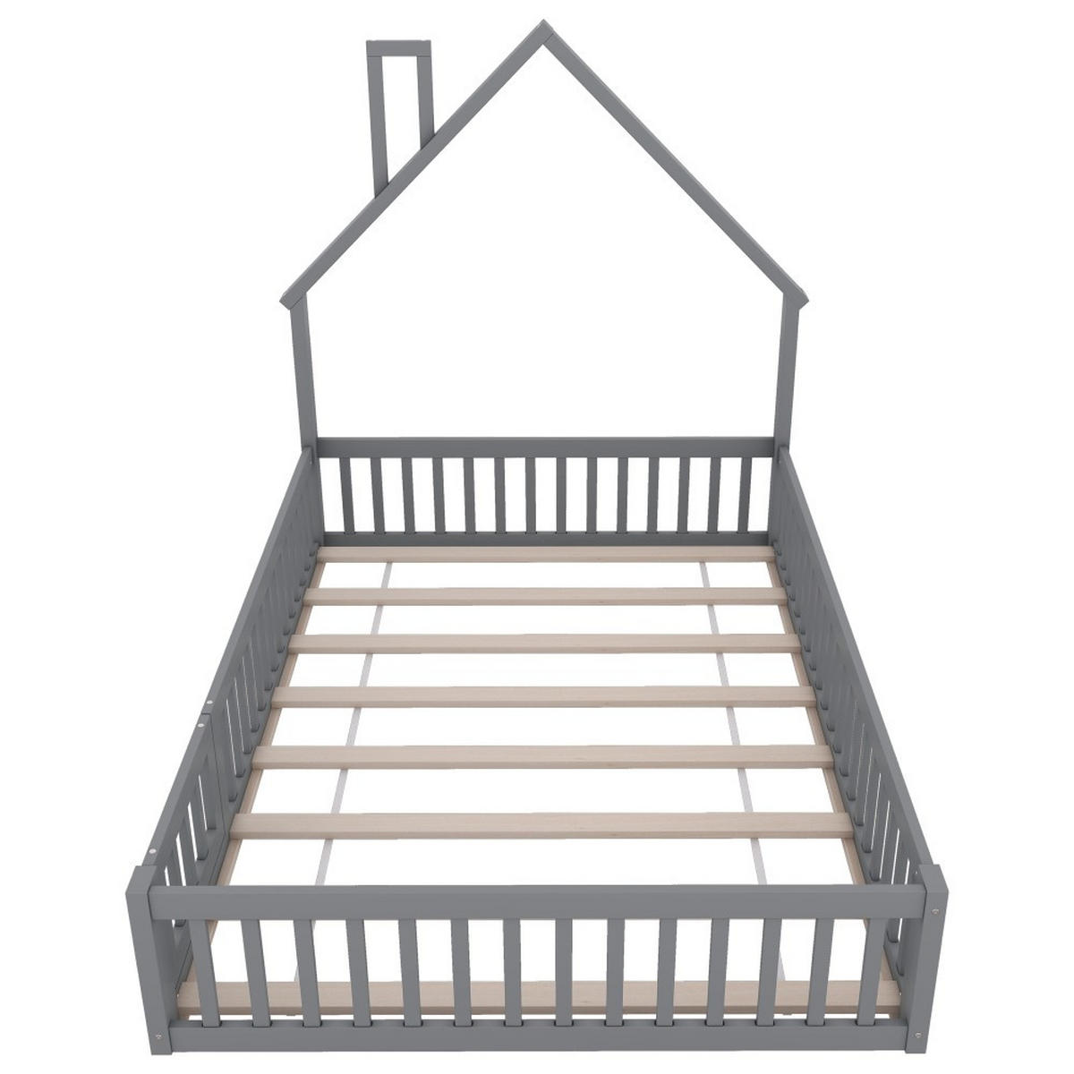 HAUSEBETT 140 x 200 cm mit Lattenrost in Grau - Grau, Holz (140/200cm) - KOMHTOM