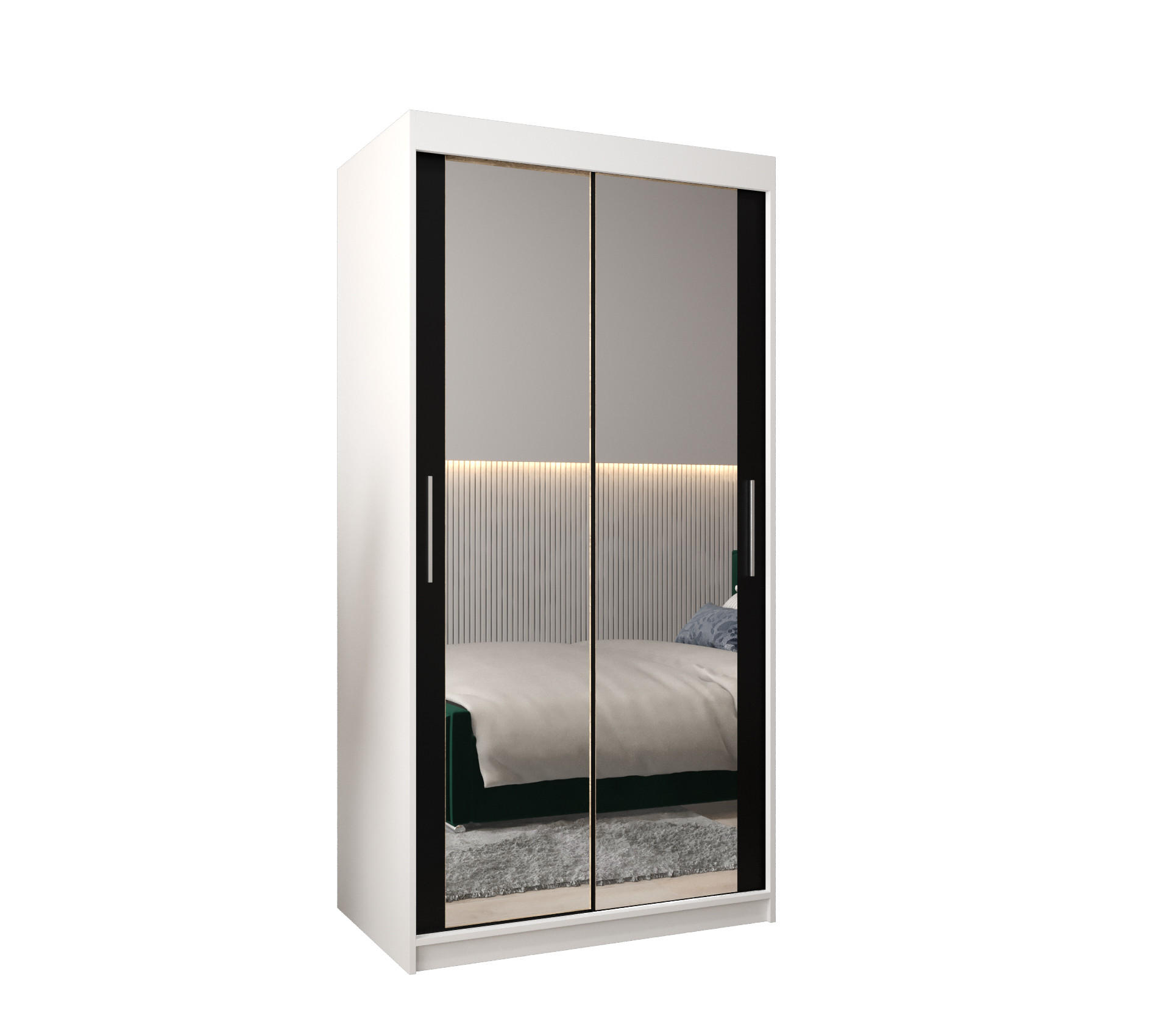 SCHWEBETÜRENSCHRANK 200/100/62 2-türig - Silberfarben/Schwarz, Holz/Kunststoff (100/200/62cm) - Abiks Möbel