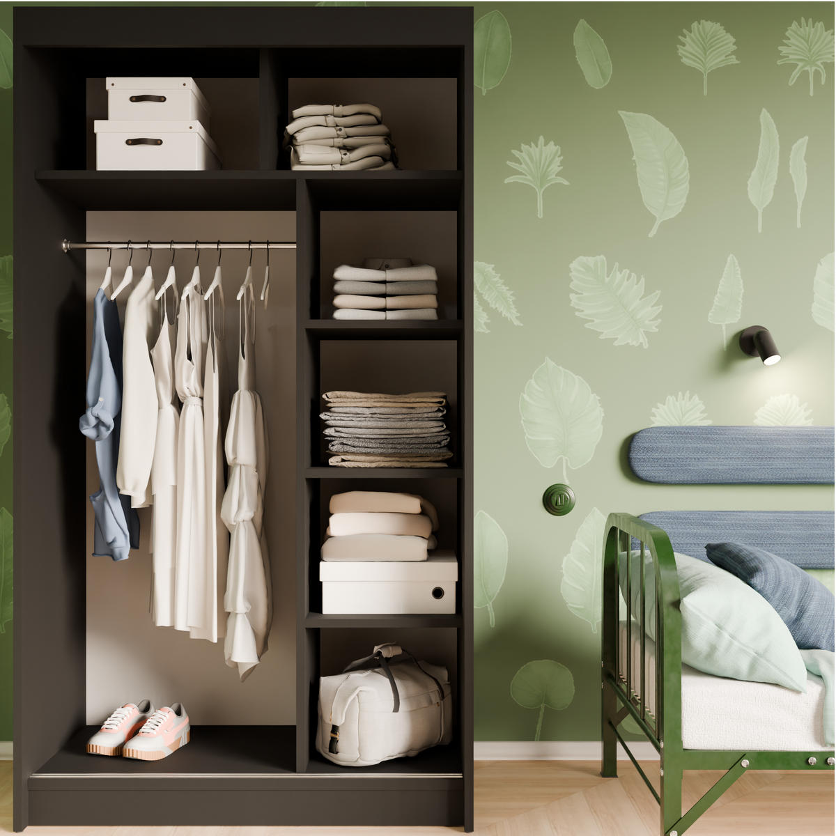 SCHIEBETÜRENSCHRANK ELIS - Schwarz/Grau, Holzwerkstoff (120/215/61cm) - Meblini