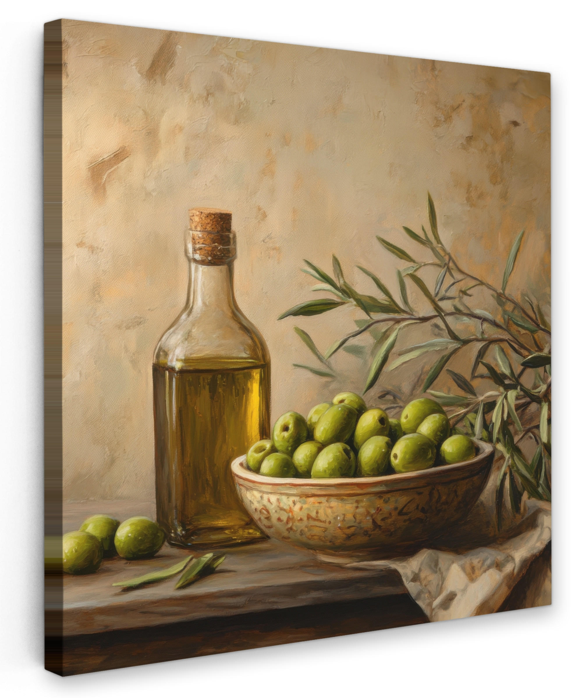 LEINWANDBILD Oliven - Stilleben - Vintage 20x20 cm - Olivgrün, Textil (20/20cm) - MuchoWow