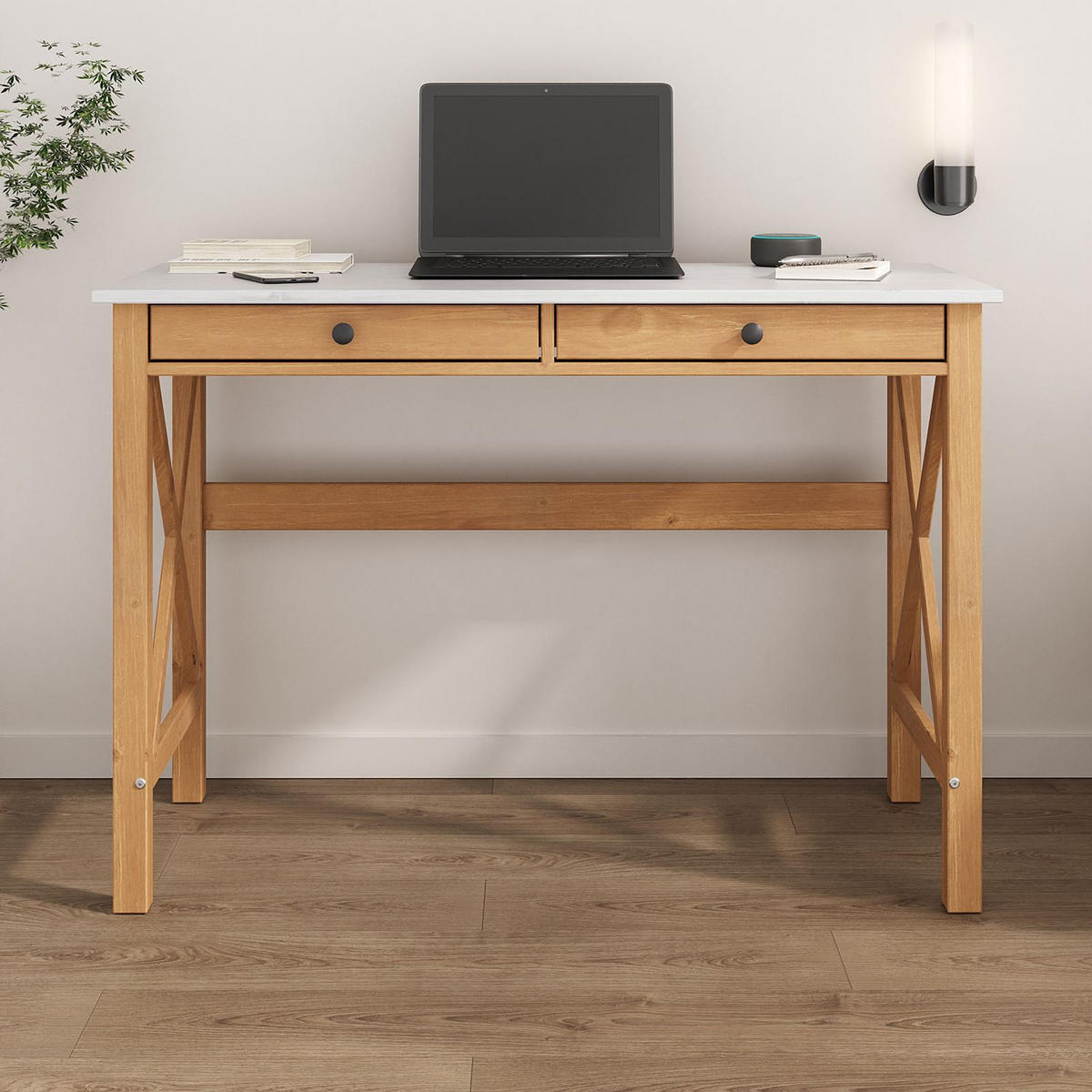SCHREIBTISCH ADRIAN weiß/Eiche - Eichefarben/Weiß, Holz (50/110/76cm) - IDIMEX