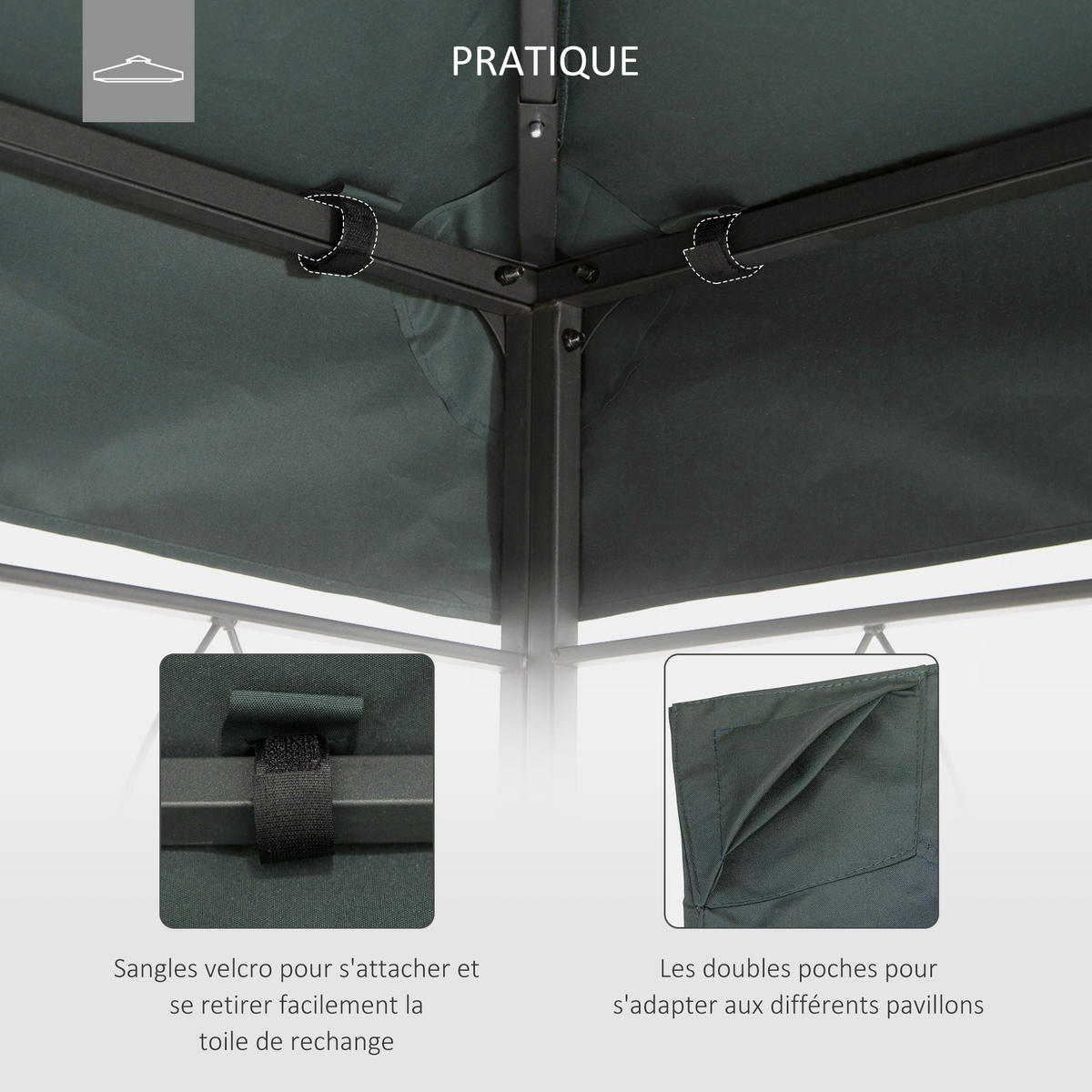 ERSATZDACH für Pavillon DE-12568 3x4 m mit Doppeldach Grau - Grau, Textil (400/1/300cm) - ComfortXL