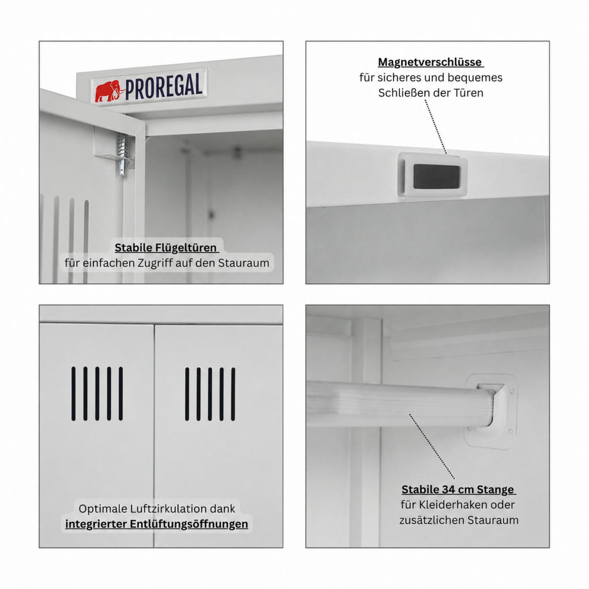 PUTZMITTELSCHRANK Rhino Metall 170x70x30cm Lichtgrau - Grau, Metall (70/170/30cm) - PROREGAL