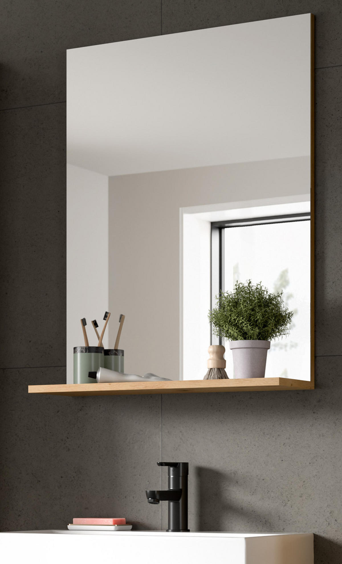 SPIEGEL Eiche Artisan 60 x 79 cm, Wandspiegel mit Ablage - Eiche Artisan, Glas/Holzwerkstoff (60/79/18cm) - Inn.Furn