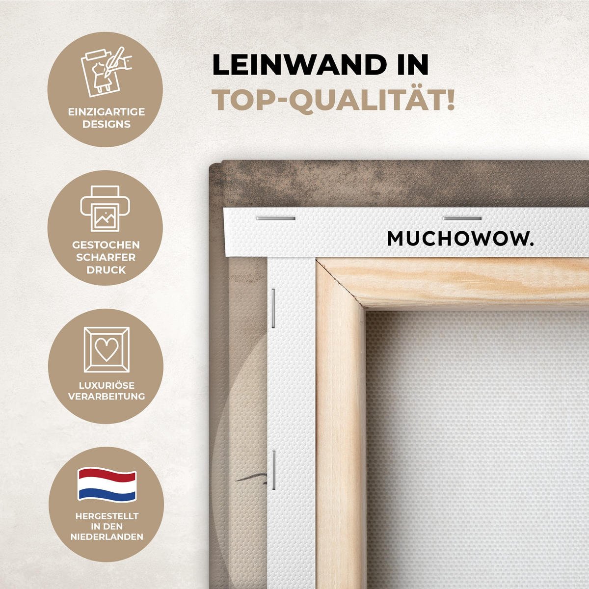 LEINWANDBILD Vogel - Beige - Japanisch Deko Wohnzimmer 20x30 cm - Taupe, Textil (20/30cm) - MuchoWow