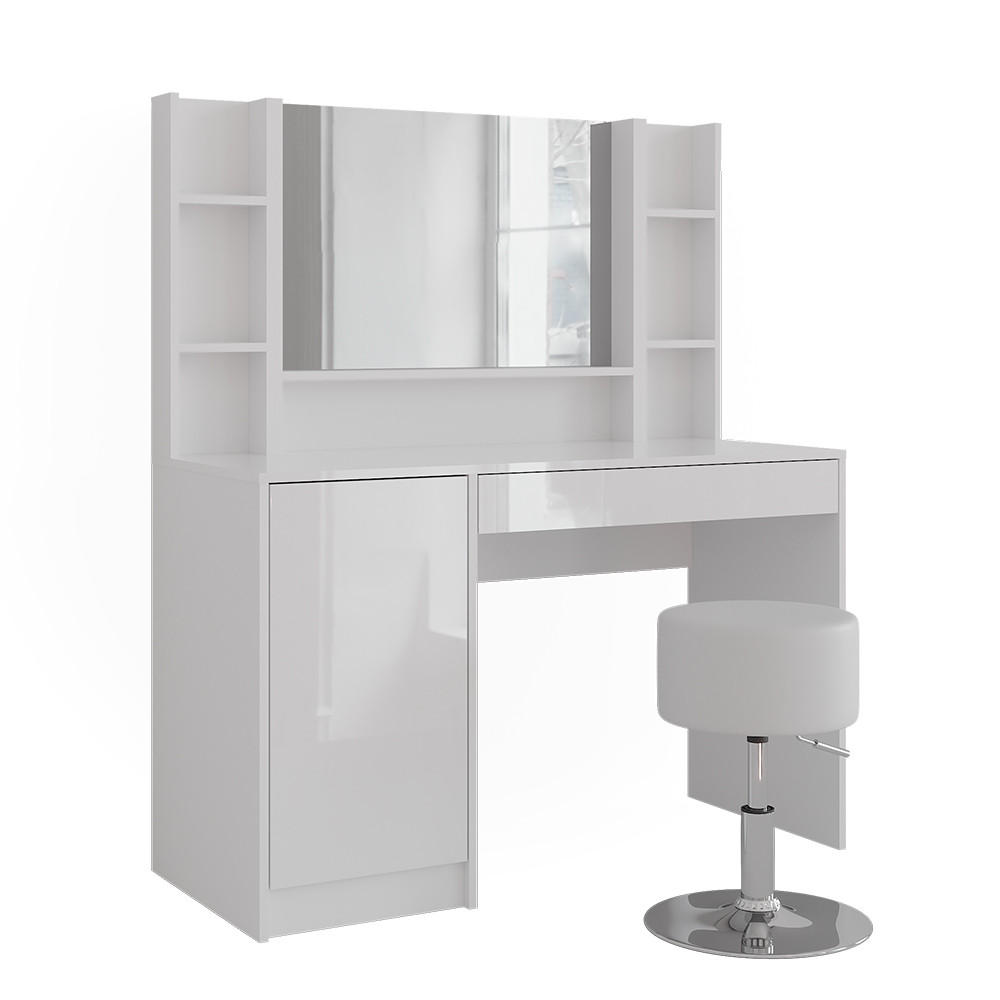 SCHMINKTISCH Sherry Weiß/Weiß Hochglanz 119.8 cm 5 Teile - Weiß Hochglanz, Holzwerkstoff (119.8/76/50.1cm) - Vicco