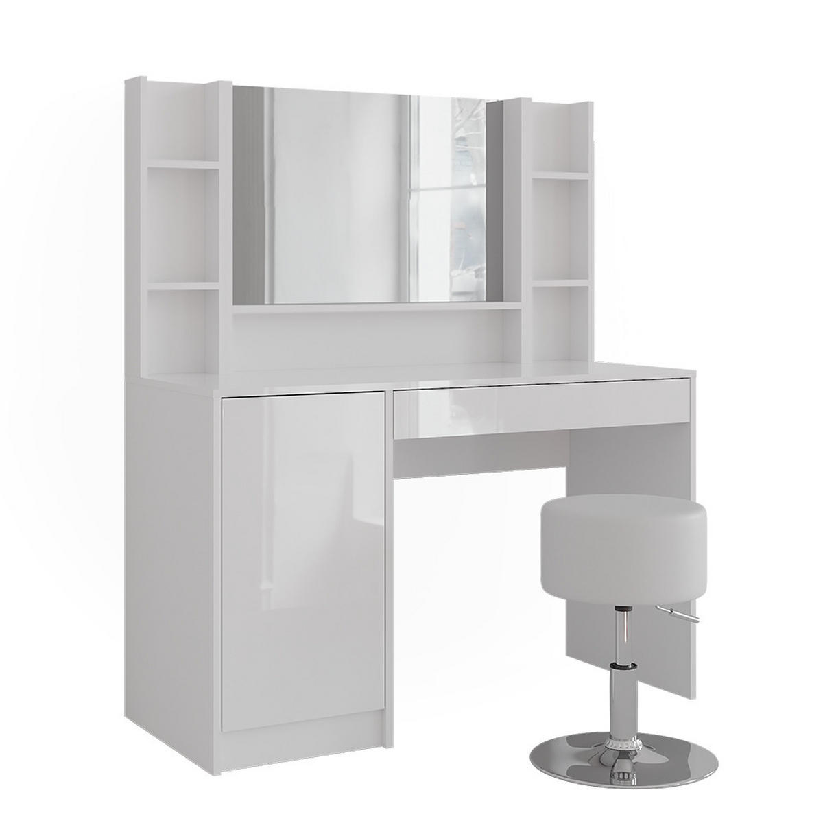 SCHMINKTISCH Sherry Weiß/Weiß Hochglanz 119.8 cm 5 Teile - Weiß Hochglanz, Holzwerkstoff (119.8/76/50.1cm) - Vicco