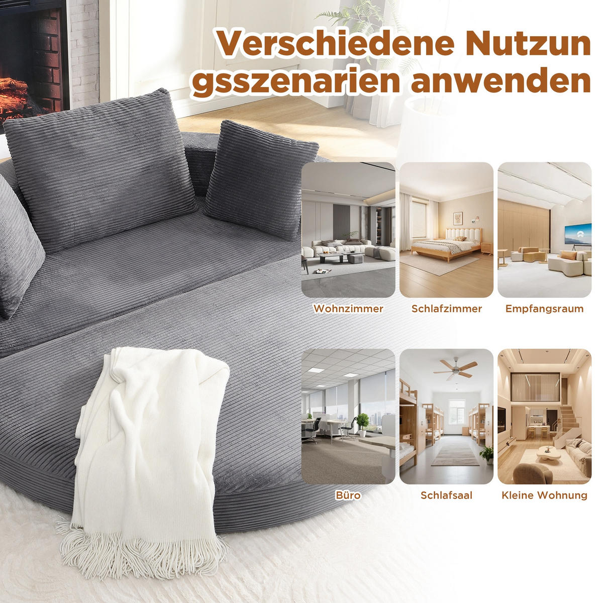 KLAPPSOFABETT Cord Samt-Optik 2-in-1 Sofa und Bett Grau 173/176/40 cm - Grün, Textil (176/40/173cm) - Redom