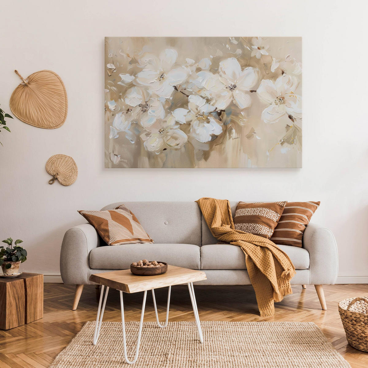 LEINWANDBILD Blumen Pflanzen Malarei 120x80 - Beige/Braun, Textil (120/80cm) - Muralo