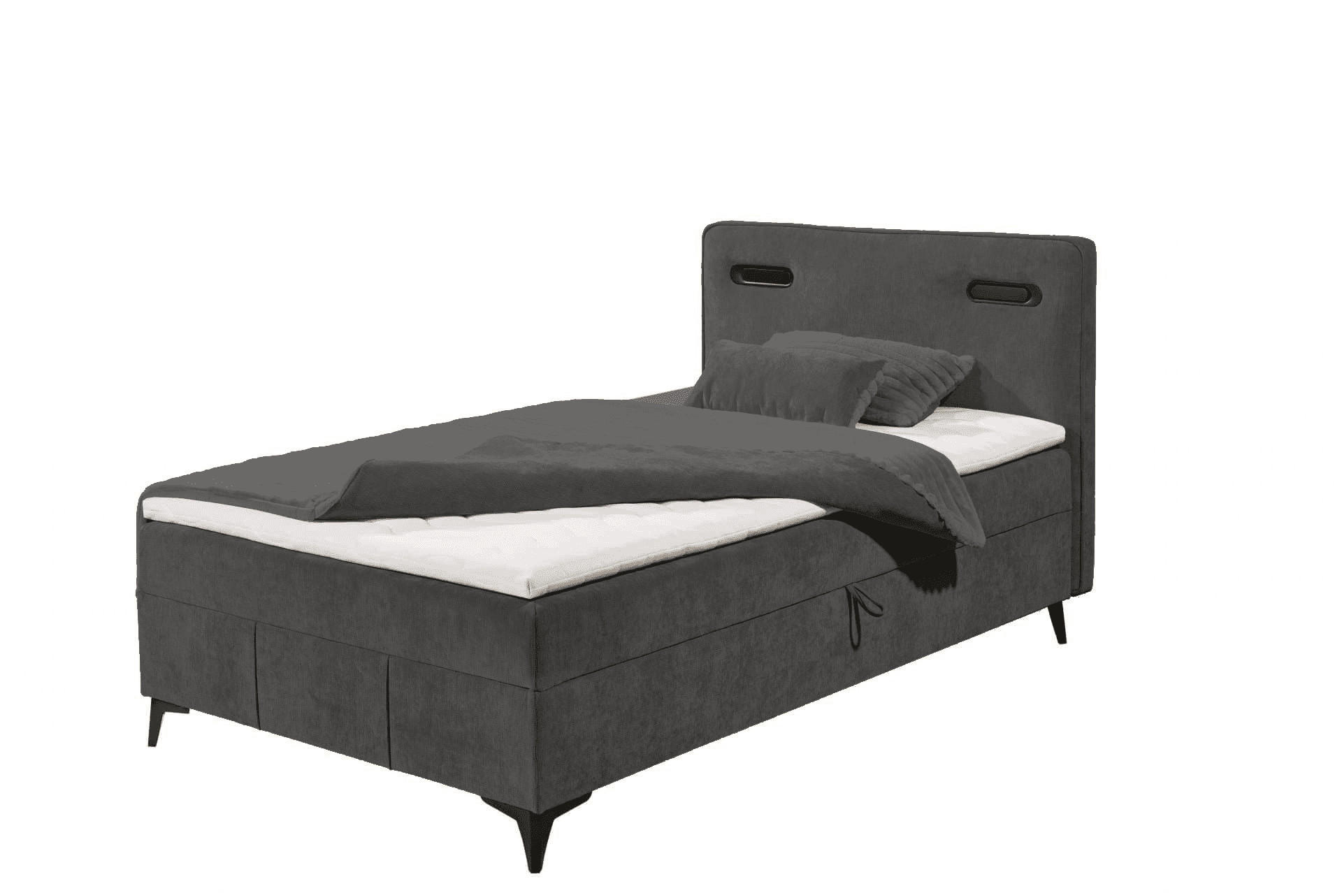 BOXBETT 120x200 inkl. Topper, Bettkasten und LED-Beleuchtung - Anthrazit/Schwarz, Holz/Holzwerkstoff (120/200cm) - ed exciting design