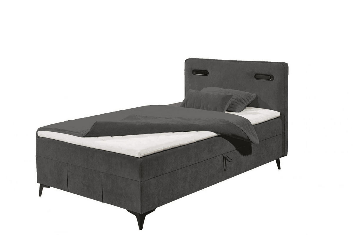 BOXBETT 120x200 inkl. Topper, Bettkasten und LED-Beleuchtung - Anthrazit/Schwarz, Holz/Holzwerkstoff (120/200cm) - ed exciting design