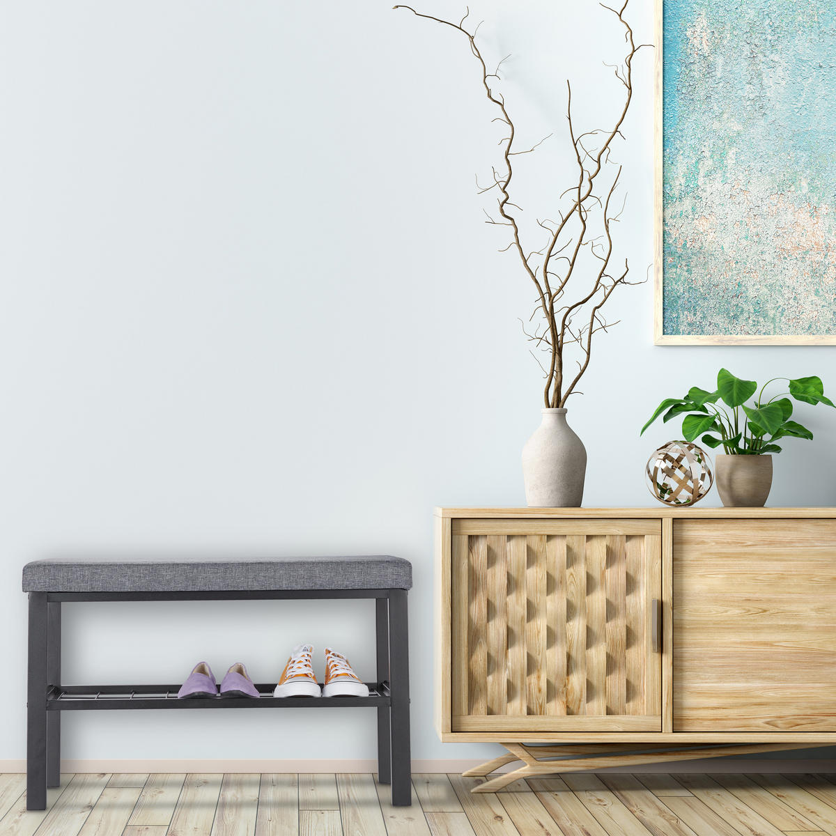 SCHUHBANK - Multicolor, Holzwerkstoff/Textil (81/50.5/32cm) - Relaxdays